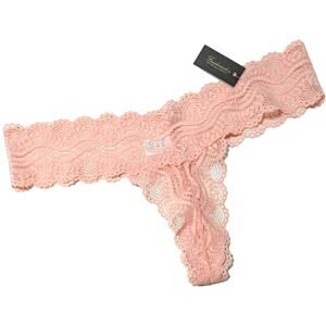 Fredericks of Hollywood Flora Peach Stretch Lace Thong Panty Lingerie Plus Sz 1X